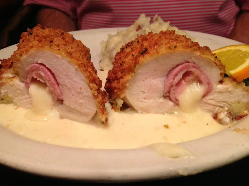 Chicken cordon bleu served on the table